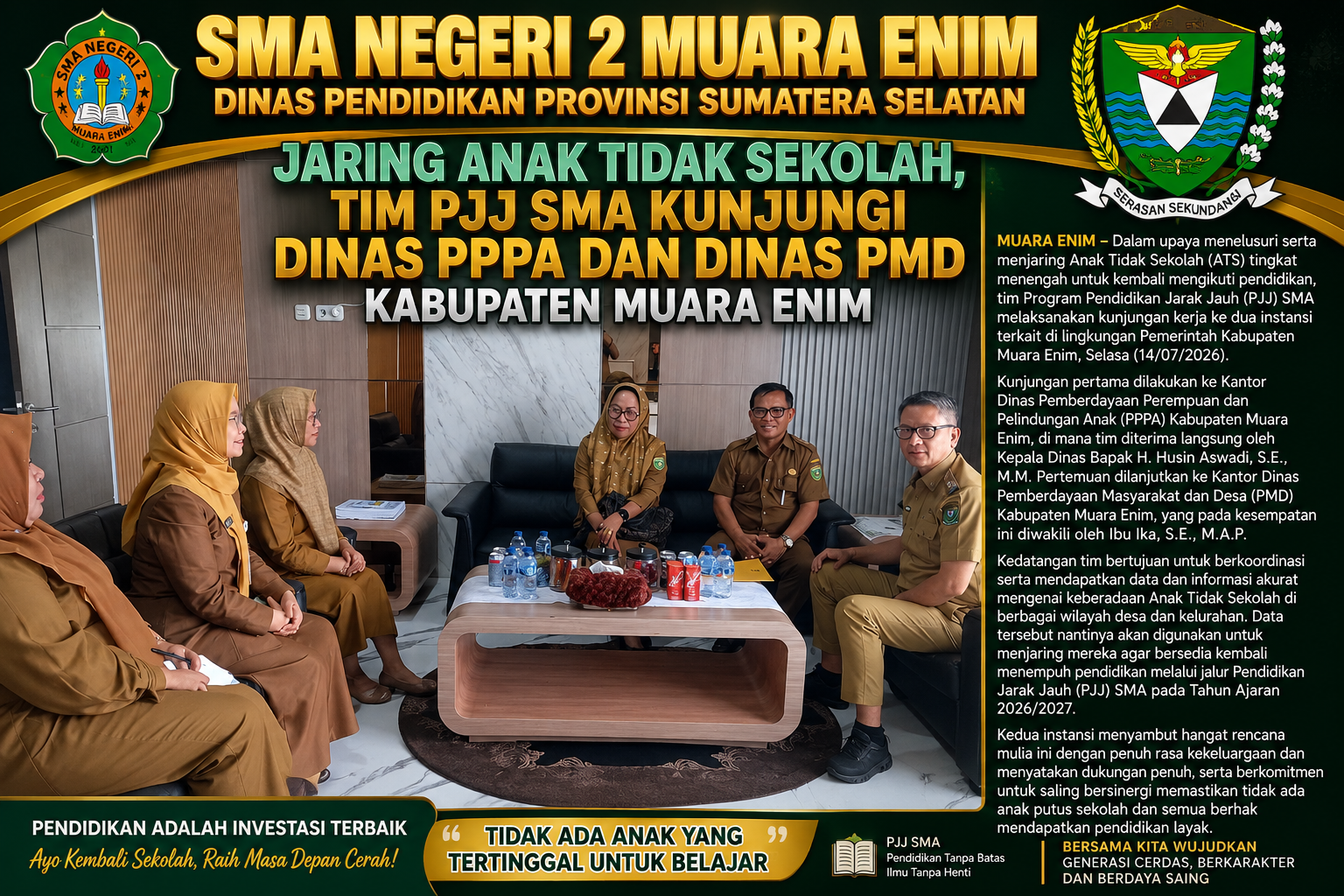 Jaring Anak Tidak Sekolah, Tim PJJ SMA Kunjungi Dinas PPPA dan Dinas PMD Kabupaten Muara Enim