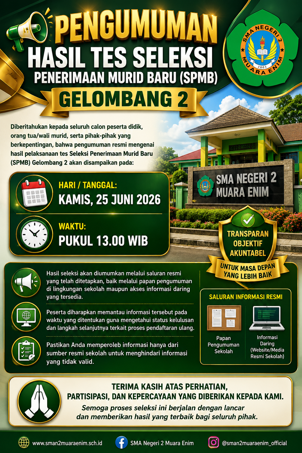 📢 PENGUMUMAN HASIL TES SELEKSI PENERIMAAN MURID BARU (SPMB)